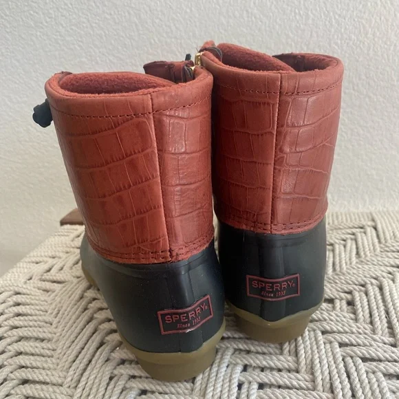 Sperry waterproof saltwater croc emboss red boots duck shoes water snow womans - Picture 4 of 14